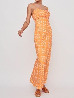 HERE COMES THE SUN Anja Frill Trim Maxi Dress Print Orange White medium